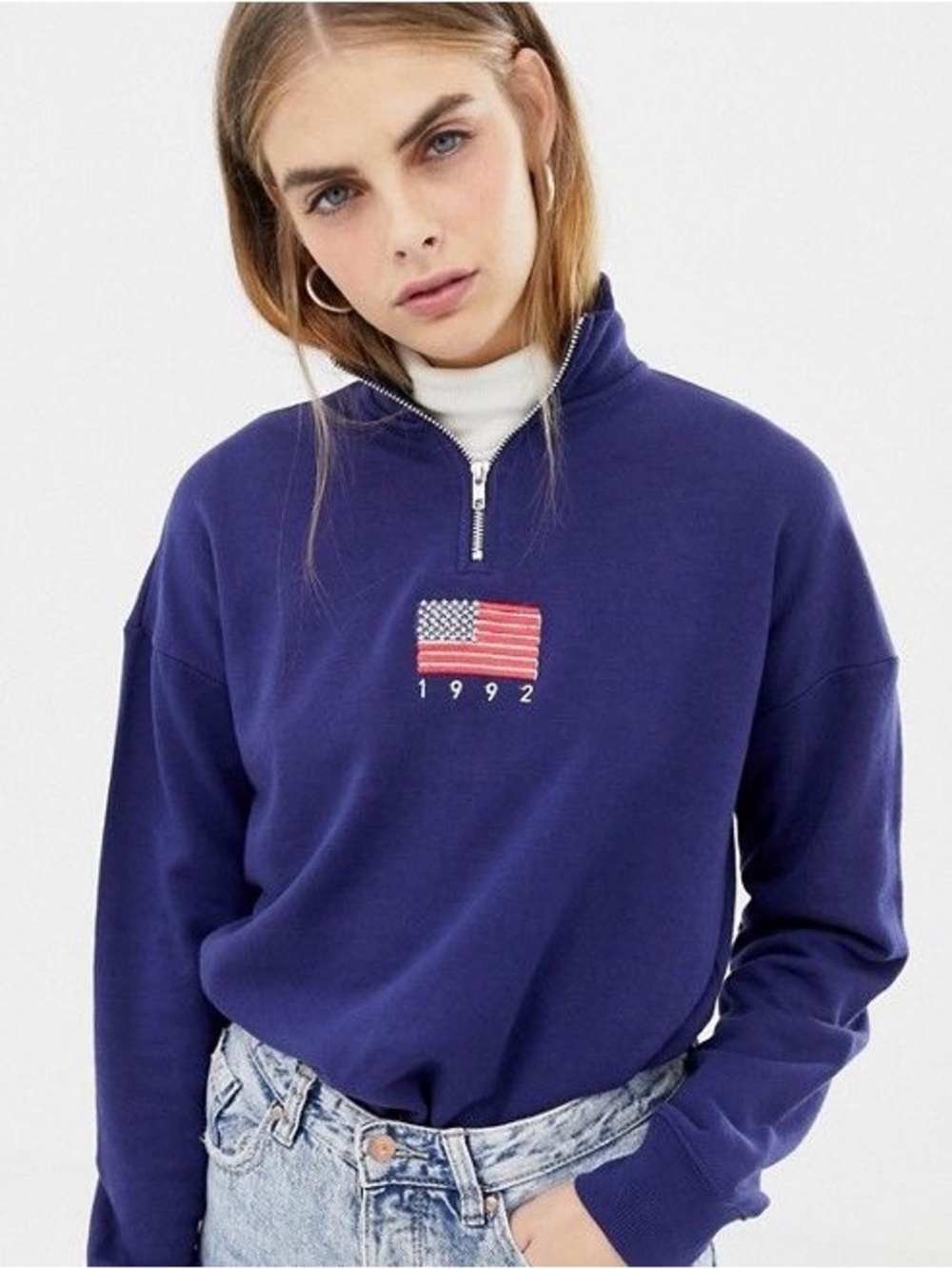 Daisy Street Navy Blue Quarter Zip Sweatshirt